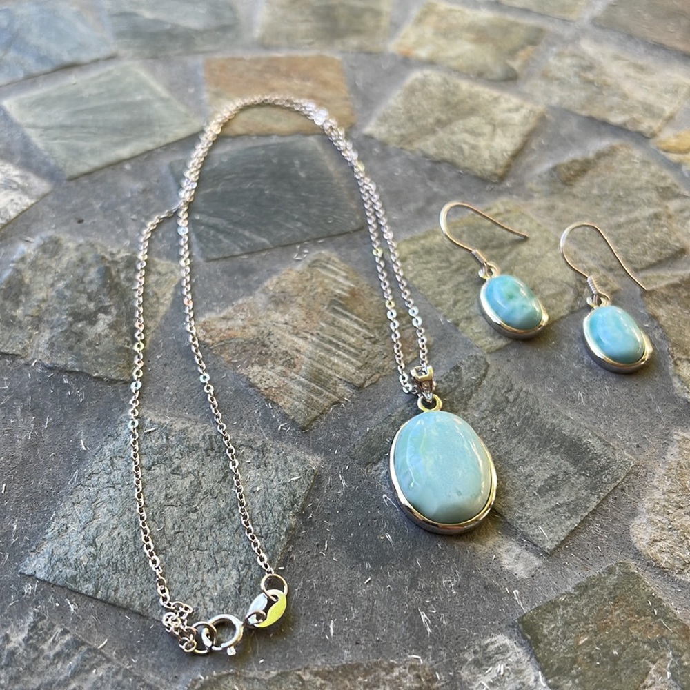 Larimar Sterling Silver Chain/Pendant ER Set